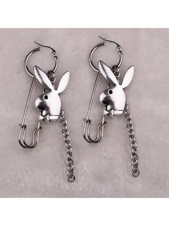 eboy chain safety pin bunny earrings