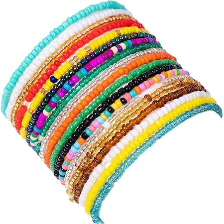 Amazon.com: boho handmade beaded African Anklets Multicolor Women Stretch seed beads Rainbow Ankle Bracelets for foot and hands (10 pcs) : Handmade Products