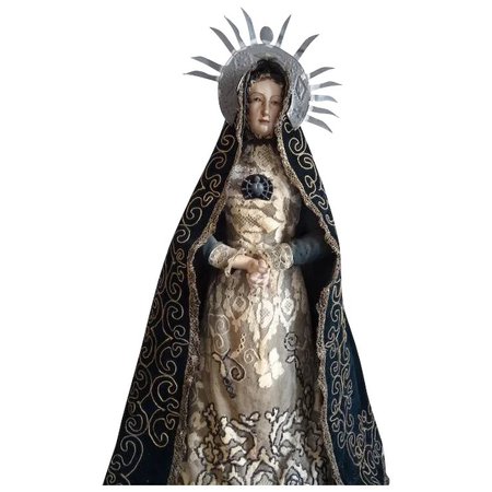 Faded grandeur antique Virgin Mary gesso wood religious statue doll : French faded-grandeur | Ruby Lane