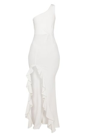 White One Shoulder Ruffle Hem Maxi Dress | PrettyLittleThing USA