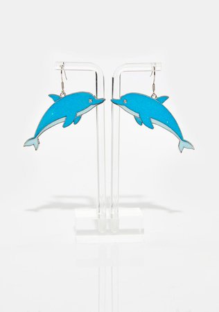 Dolphin Charm Drop Earrings Blue – Dolls Kill
