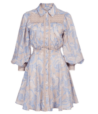 Zimmermann Lace Panel Lapel Puff Sleeve Receiving Waist Thin Print Dress Skirt | eBay