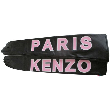 KENZO PARIS Black/Pink Leather Long Gloves size M For Sale at 1stDibs