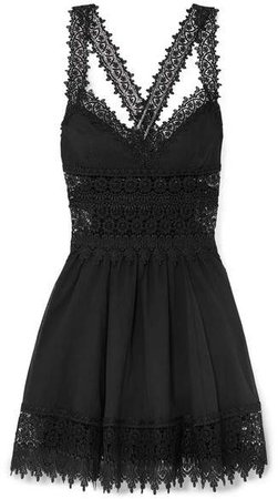 Charo Ruiz - Marilyn Crocheted Lace-paneled Cotton-blend Mini Dress - Black