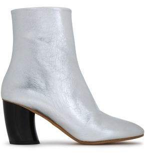 Metallic Cracked-leather Ankle Boots