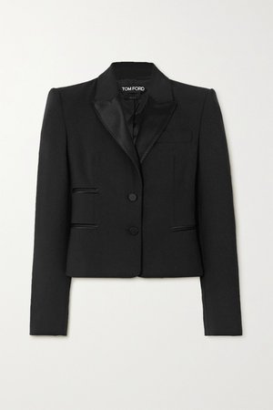 Black Silk satin-trimmed wool-blend blazer | TOM FORD | NET-A-PORTER