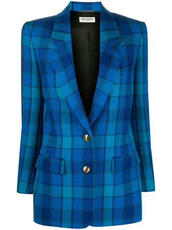 Blue Saint Laurent check-pattern single-breasted blazer 634988Y7B77 - Farfetch