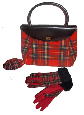 Etsy Kate's Vintage Goodies Vintage Royal Stewart/Stuart Tartan Red Plaid Handbag/Gloves/Change Purse