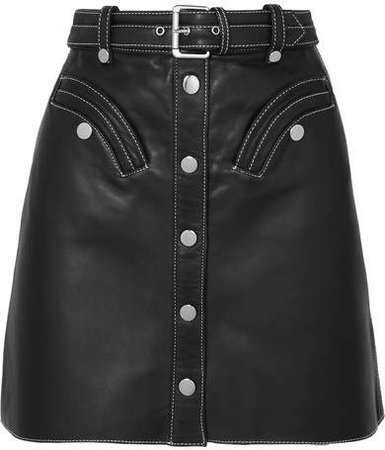Janaille Belted Leather Mini Skirt - Black