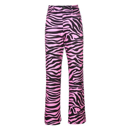 ALLNeon Y2k Aesthetics Pink Zebra Printing Long Pants E girl Punk Style Mid waist Loosed Straight Pant 90s Streetwear Trousers