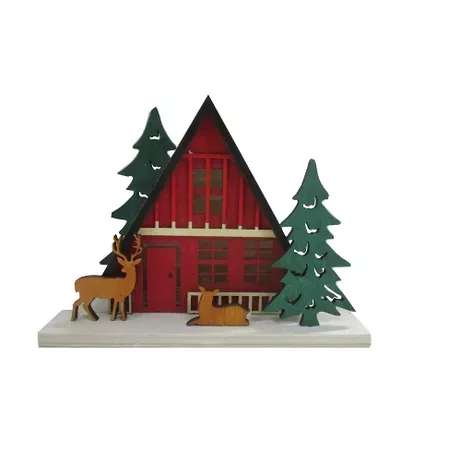 Red Wooden House with Deer Christmas Figurine - Wondershop : Target