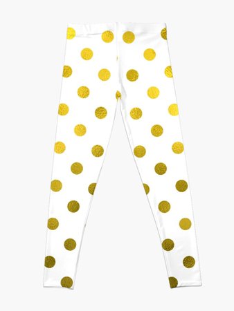 White leggings with gold polka dots