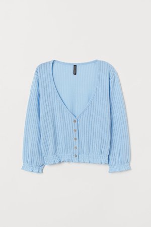 Pointelle-knit Cardigan - Blue