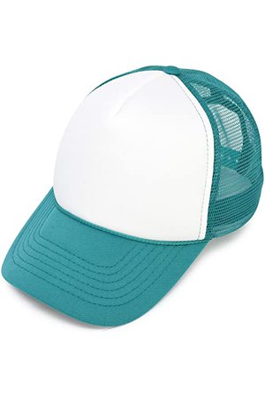 Flat Billed Trucker Cap with Mesh Back in Black-White at Amazon Men’s Clothing store
