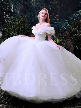 Sequins Appliques Ball Gown Cinderella Wedding Dress - Tbdress.com