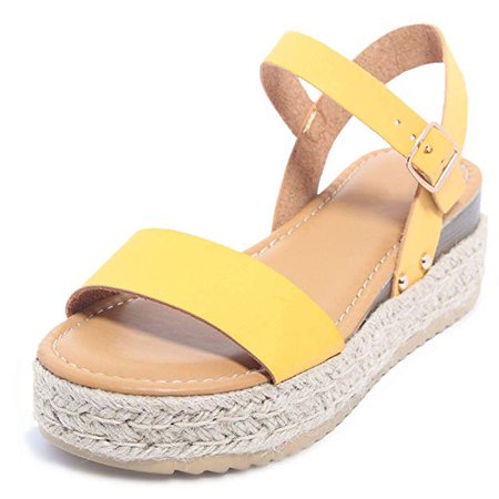 Amazon.com | shoewhatever Women's Open Toe Ankle Strap Summer Cork Platform Peep Toe Adjustable Buckle Espadrille Wedge Sandals | Platforms & Wedges
