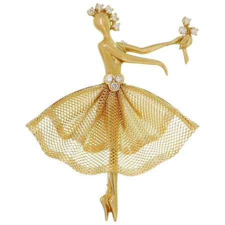 Van Cleef & Arpels, Diamond Yellow Gold Ballerina Brooch