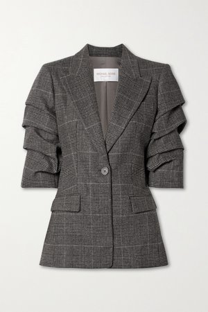 Dark gray Gathered houndsooth wool-blend blazer | Michael Kors Collection | NET-A-PORTER