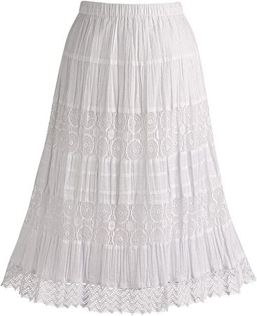 Amazon.com: CATALOG CLASSICS Womens Long Boho Skirt - Cotton Lace Womens Skirts Midi Length White, Large : Clothing, Shoes & Jewelry