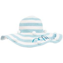 Monnalisa - Girls Blue Striped Straw Hat | Childrensalon