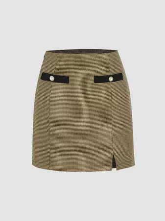 Tweed Check Split Mini Skirt - Cider