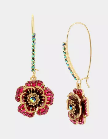 BETSEYS FLOWER HOOK EARRINGS MULTI | Floral Drop Earrings – Betsey Johnson