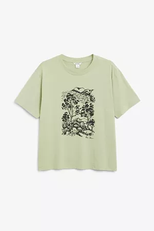Cotton tee - Green - T-shirts - Monki WW