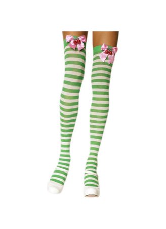 green striped cherry pink bow knee high socks fun