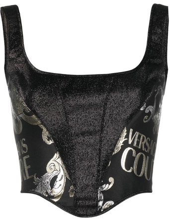 Versace Jeans Couture metallic baroque-print corset top