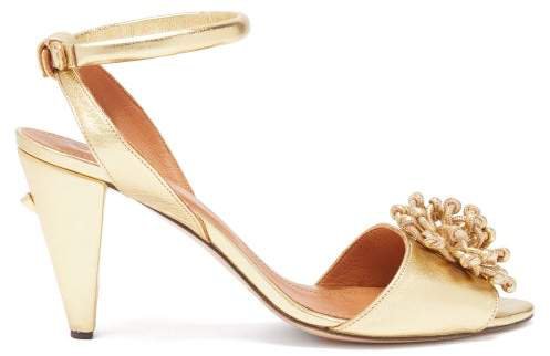 Mae Flower Metallic Leather Sandals - Womens - Gold