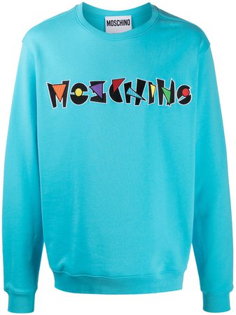 Moschino embroidered logo sweatshirt blue J17322027 - Farfetch