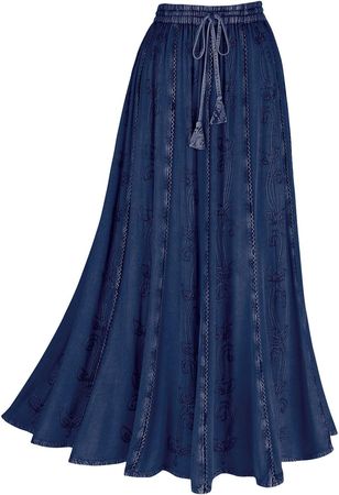Women's Floral Embroidered Maxi Skirt-Over-Dyed Long Peasant Skirt, Ankle Length at Amazon Women’s Clothing store
