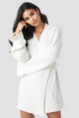 Overlap Knitted Dress White | na-kd.com