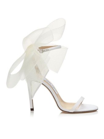 White open toed bow stilettos