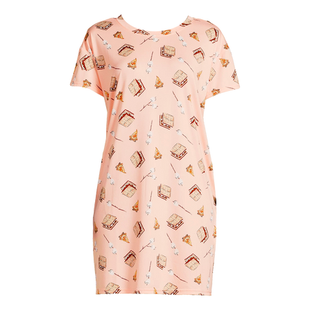 JOYSPUN Women's Print Sleepshirt with Pockets Peach Bud S'mores (Dei5 edit)