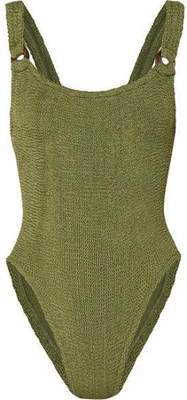 Hunza G - Domino Seersucker Swimsuit - Army green