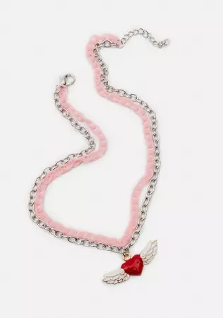 Red Winged Heart With Pink Layered Chain Necklace – Dolls Kill