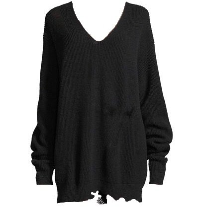 Distressed V-Neck Oversized Wool-Cashmere Sweater