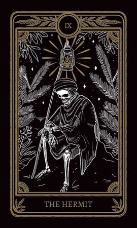 The Hermit - Card from Tarot Black & Gold Deck | Tarot cards art, Tarot tattoo, Tarot art