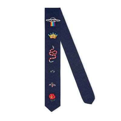 Dark Blue Wool Children's Embroidered Knit Tie | GUCCI® US
