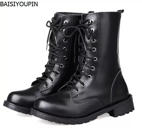 2017 New black leather Martin boots Ankle boots women shoes flat round motorcycle boots military combat boots Custom size code-in Ankle Boots from Shoes on Aliexpress.com | Alibaba Group