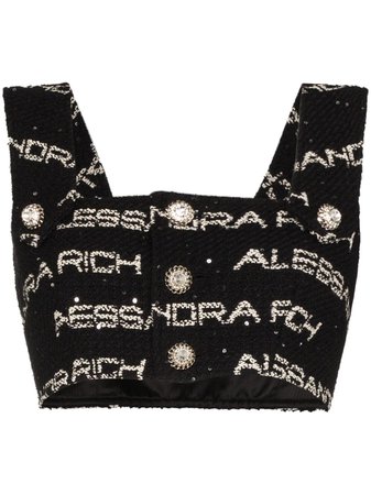Alessandra Rich Logo Tweed Crop Top - Farfetch
