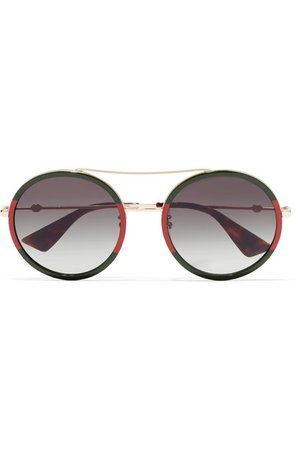 Gucci | Round-frame striped acetate and gold-tone sunglasses | NET-A-PORTER.COM