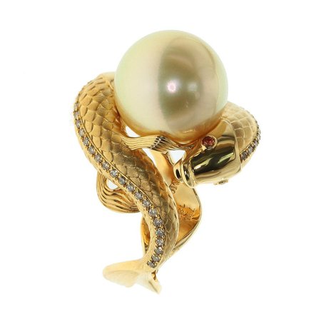 Mousson Atelier Golden South Sea Pearl Brown Diamonds Two Fish Ring