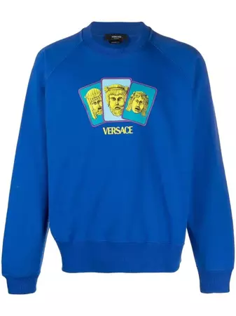 Versace logo-print Cotton Sweatshirt - Farfetch