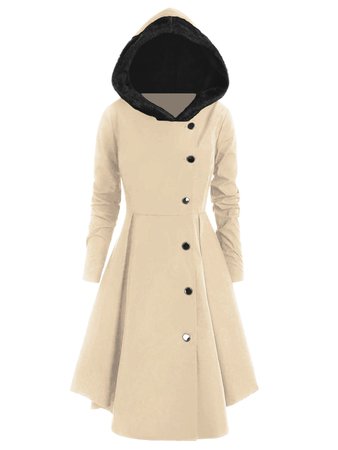 Plus Size Contrast Asymmetric Hooded Skirted Coat | Rosegal