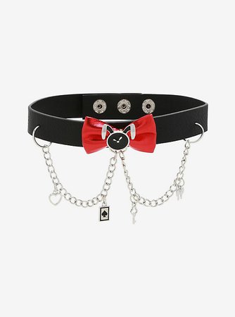 Alice In Wonderland Bunny & Bow Chain Faux Leather Choker