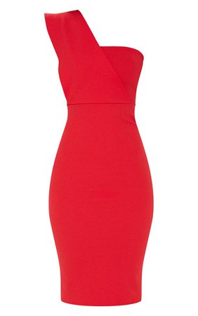 Red One Shoulder Draped Midi Dress | PrettyLittleThing USA