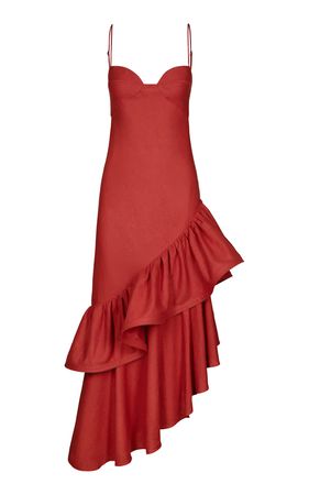 Acércate Más Ruffled Linen-Blend Midi Dress By Johanna Ortiz | Moda Operandi
