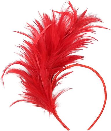 1920s Fascinator Women Feather Headband Headpiece for Cocktail Wedding Tea Party Red at Amazon Women’s Clothing store